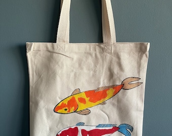 original painting of koi fish on Tote bag