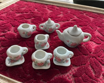 Vintage Miniature Porcelain Rose Dollhouse Tea Set