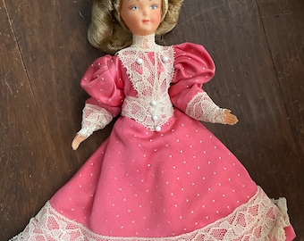 1960s Vintage Victorian Doll: Blue Lace Dress, Collectible Kitsch