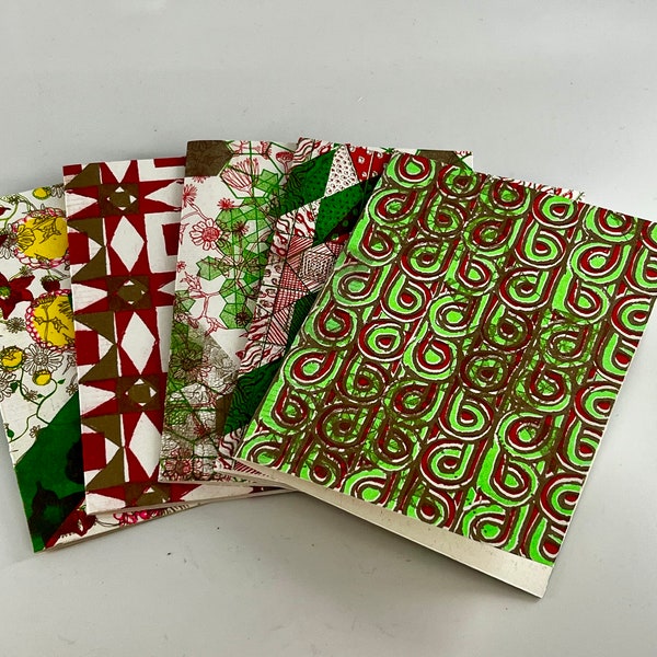 Red, Green and Gold Risograph Printed Cards: RISO patterned Note Cards Greeting Cards Holiday Blank Cards