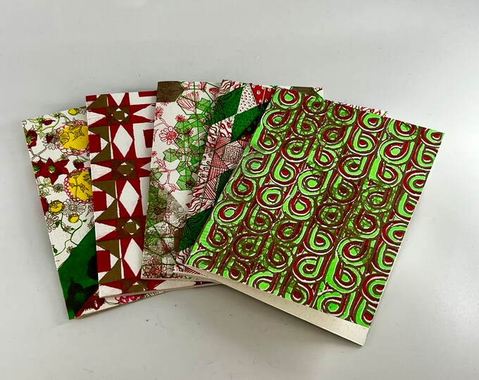 Red, Green and Gold Risograph Printed Cards: RISO patterned Note Cards Greeting Cards Holiday Blank Cards