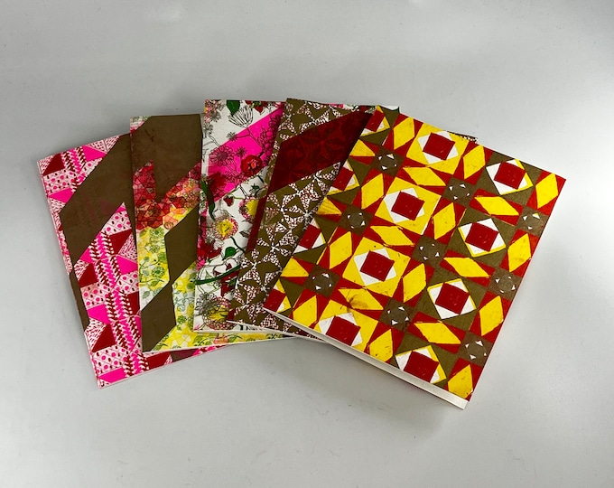 Red, Pink, and Yellow Risograph Printed Cards: RISO patterned Note Cards Greeting Cards Holiday Blank Cards