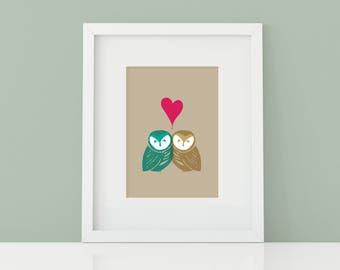 Printable | Love Owls | 8x10 Artwork with Mat Border