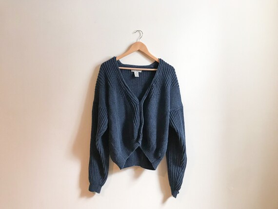 Oversized Blue Knit Cardigan Sweater - Vintage