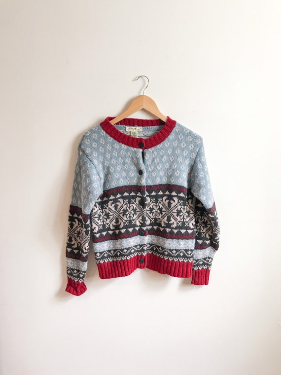 Norwegian Style Wool Cardigan Sweater - Vintage