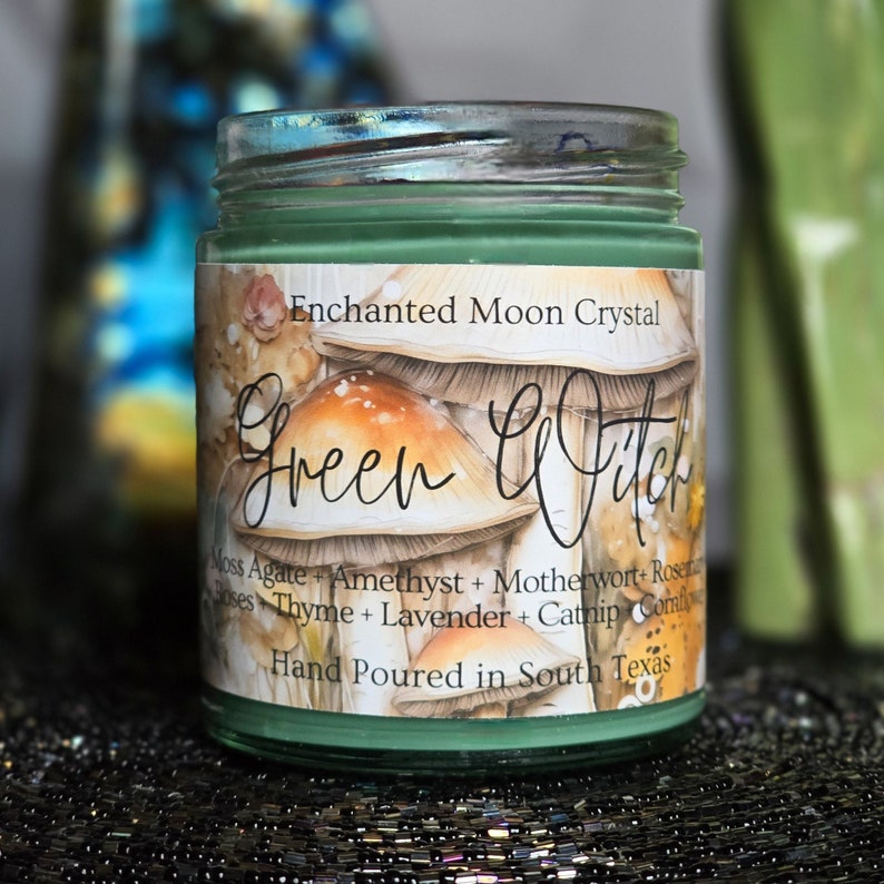 Green Witch Candle, Garden Witch, HedgeWitch, Fairycore, Nature Witch, Enchanted Forest, Gaia, Folk Magic, Cottagecore, Intention Candle image 4