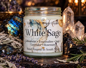 White Sage Spell Candle, Spiritual Cleanse, Smudge Ritual, Protection Spell, Remove Negative Energy