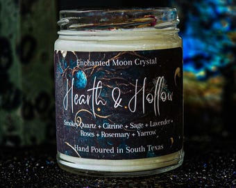 Hearth and Hollow Candle, Sacred Pause, Home Protection & Peace, Cozy Hearth Woods, Grounding Crystal Soy Candle, Manifesting Safe Space