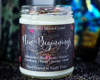New Beginnings Intention Candle, Energy Cleanse, Higher Self, Crystal Candle, Self Love, Heart Centered, Spiritual Growth, Fresh Start