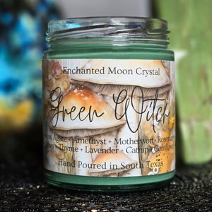 Green Witch Candle, Garden Witch, HedgeWitch, Fairycore, Nature Witch, Enchanted Forest, Gaia, Folk Magic, Cottagecore, Intention Candle image 1