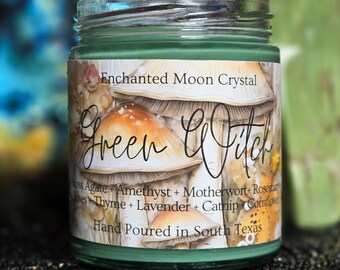 Green Witch Candle, Garden Witch, HedgeWitch, Fairycore, Nature Witch, Enchanted Forest, Gaia, Folk Magic, Cottagecore, Intention Candle