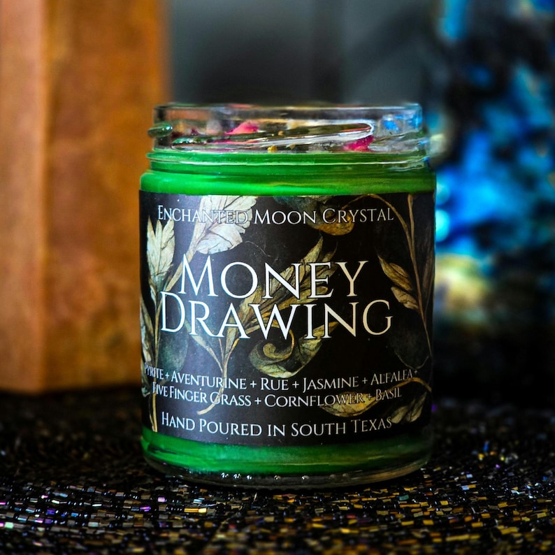 Money Drawing Intention Candle | Witchcraft Supplies | Wealth | Success | Abundance Spell | Hoodoo | Manifesting Ritual | Law of Attraction image 1
