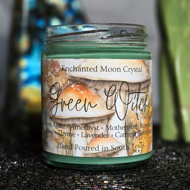 Green Witch Candle, Garden Witch, HedgeWitch, Fairycore, Nature Witch, Enchanted Forest, Gaia, Folk Magic, Cottagecore, Intention Candle image 6