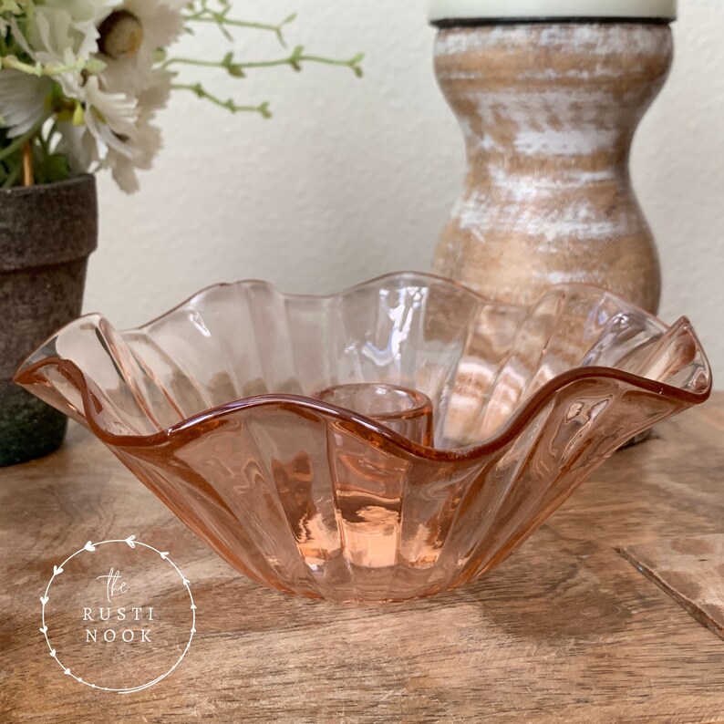 Vintage Anchor Hocking Pink Depression Glass Ruffled Etsy