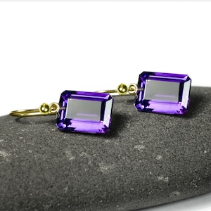 Gift for Her***18K Solid Gold Purple Amethyst Earrings, 14K Solid Gold Amethyst Earrings, February Birthstone Earrings, Amethyst Jewelry