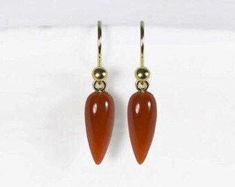 18K Solid Gold Red Carnelian Earrings Gold Leverback Earrings 18K Red Carnelian Earrings Solid Gold Earrings 14K Red Carnelian Earrings