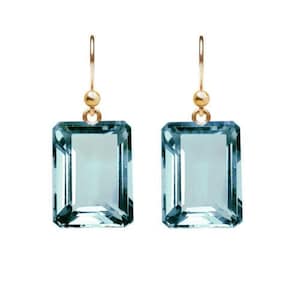 Gift for Her***18K 14K Solid Gold Aquamarine-Blue Prasiolite Earrings, Emerald-Cut Green Prasiolite Jewelry, 18K Sold Gold Bridal Earrings