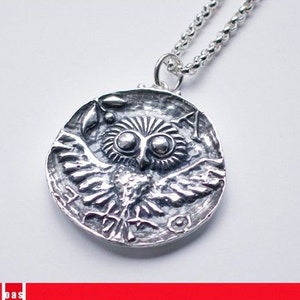 Sterling Silver Greek Owl Coin Necklace, Silver Athena Pendant, Silver Athena Necklace, Owl Pendant, Greek Owl Necklace, 925 Greek Athena
