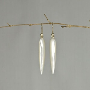 One-Of-A-Kind***18K Solid Gold &quot;JUMBO&quot; Mother of Pearl Earrings, Gold Mother of Pearl Earrings, Icicle Shape Earrings, Solid Gold Leverback