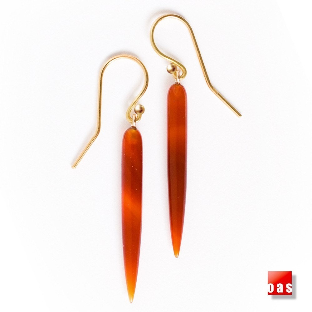 Solid 18k 14k Gold Red Clementine Carnelian Icicle Earrings NYC223411GH1 