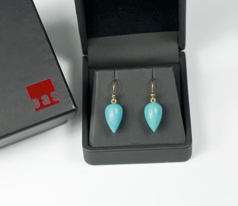 18K Solid Gold Arizona Turquoise Earrings Solid Gold Etsy