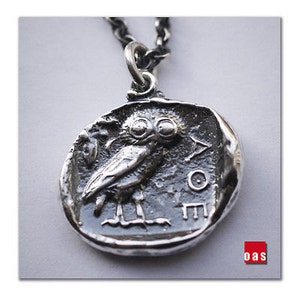 Sterling Silver Greek Owl Coin Necklace, Silver Athena Pendant, Silver Athena Necklace, Owl Pendant, Greek Owl Necklace, 925 Greek Athena