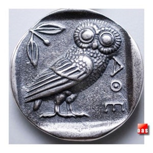 Sterling Silver Greek Owl Coin Necklace, Silver Athena Pendant, Silver Athena Necklace, Owl Pendant, Greek Owl Necklace, 925 Greek Athena