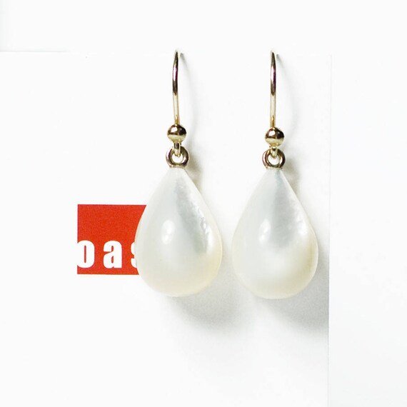 Pure Solid 18k or 14k Gold Mother of Pearl Earrings Hook or Leverback No.507RY 