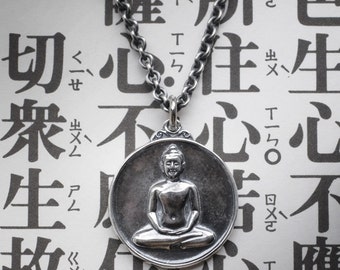 Sterling Silver Meditating Buddha Pendant Necklace, Silver Buddha Pendant, Silver Buddha Necklace, Silver Buddha Amulet, Silver Buddha Charm