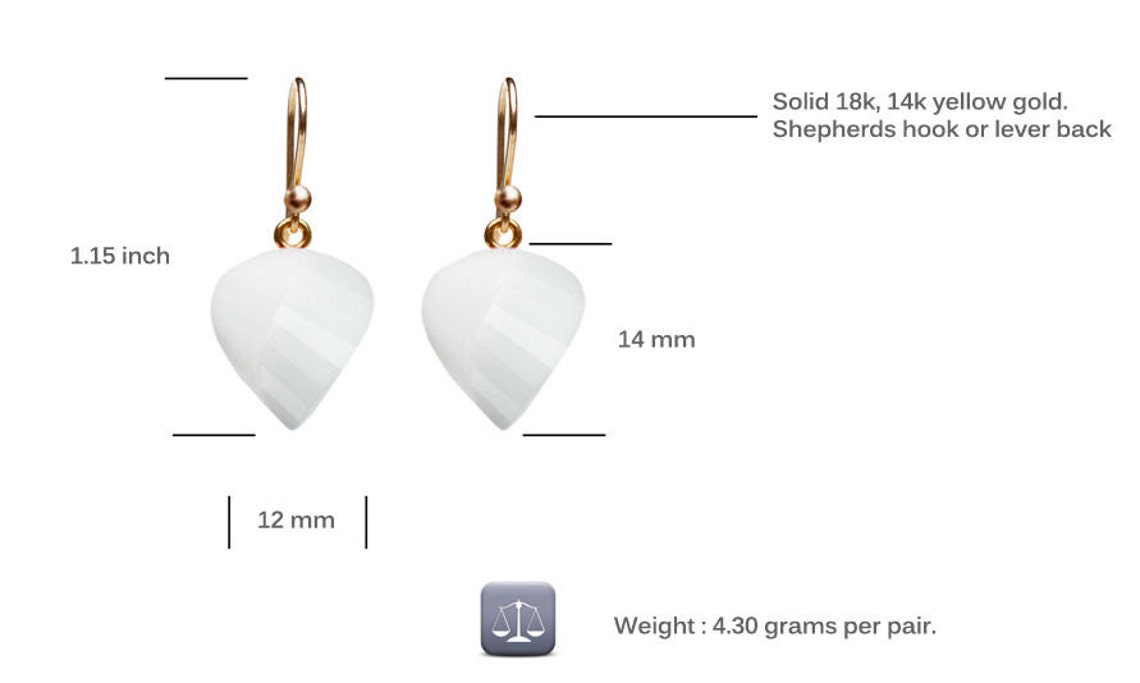 18K 14K Solid Gold Earrings White Snow Jade Earrings White Etsy