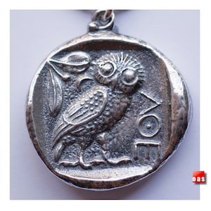 Sterling Silver Greek Owl Coin Necklace, Silver Owl Coin Pendant, Silver Athena Necklace, Owl Coin Pendant, Greek Owl Necklace, 925 Owl Coin