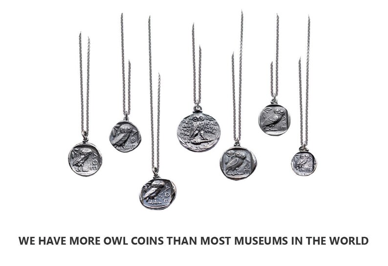 Greek Owl Necklace Athena Necklace Owl Coin Owl Coin Pendant Sterling Silver Greek Owl Coin Necklace 925 Owl Coin Pendant IT SPINS!!!