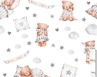 Cotton fabric with teddy bear Woodland cotton fabric with digital print Cotton fabric for baby room 100 cotton fabric for doll clothes