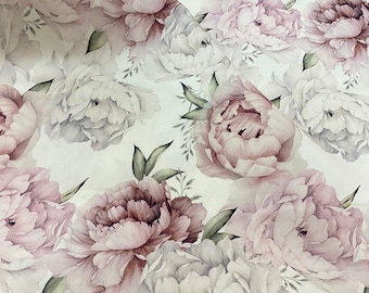 Watercolor Peonies Flowers Cotton Fabric Premium, Nursery, Premium Digital Print Cotton, for Baby Blanket,material by the yard