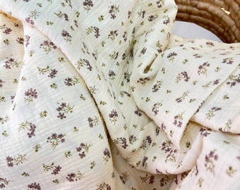 Cotton double gauze, Floral pattern gauze, Baby cotton muslin, Double layer gauze fabric, Fabric by the half yard - continuous cut