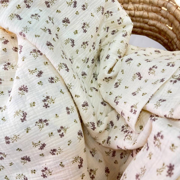 Cotton double gauze, Floral pattern gauze, Baby cotton muslin, Double layer gauze fabric, Fabric by the half yard - continuous cut