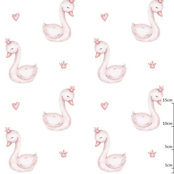 Swan Cotton fabric by the Yard, Premium Cotton Fabric, digital print, pink nursery fabric, Boho Fabric, Space fabric