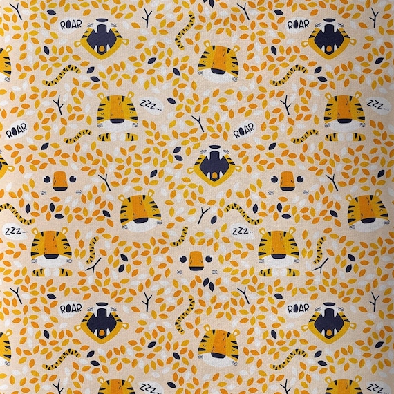 French Terry Fabric Yellow Tiger ROAR Stretch Knit Fabric,Digital Print, High quality Knitwear by the yard for nursery, width 155 cm (61")