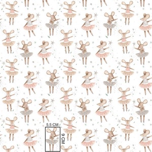 Mice Ballerinas Fabric Cotton Fabric quilting for nursery,blanket,fabric by the Yard, half yard, fabric fat quarter, HIGH QUALITY 62"158cm