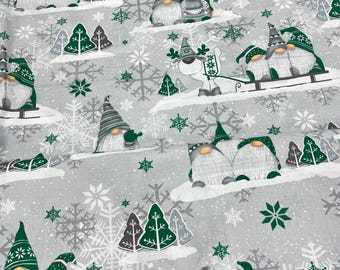 Gnome cozy green Christmas Cotton Fabric light gray Cotton Fabric Yard, for baby bedding HIGH QUALITY 62"158cm Ready to shipping