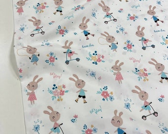 Tela de algodón Bunny Playings Tela de algodón Premium, ancho 160 cm (61")