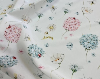 Hydrangea Flower Cotton Fabric Premium , Nursery, Premium Digital Print Cotton, for Baby Blanket,material by the yard