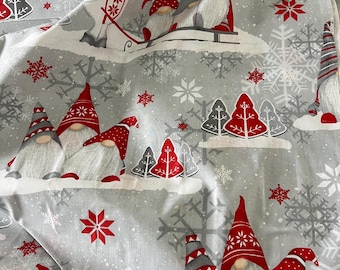 Gnome cozy red Christmas Cotton Fabric light gray Cotton Fabric Yard, for baby bedding HIGH QUALITY 62"158cm Ready to shipping