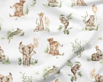 Girl baby animal savanna fabric African jungle safari animal printed cotton by the yard Savannah animals cotton fabric for baby boy quilt