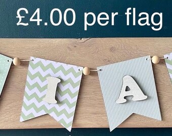 Wooden Flag bunting, personalised bunting, personalised nursery decor, personalised wall decor, new baby gift