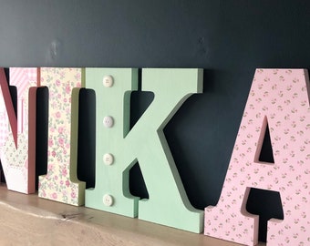 Wooden letters, naming ceremony gift, nursery letters, christening gift, 20cm wooden letters, girls wooden letters