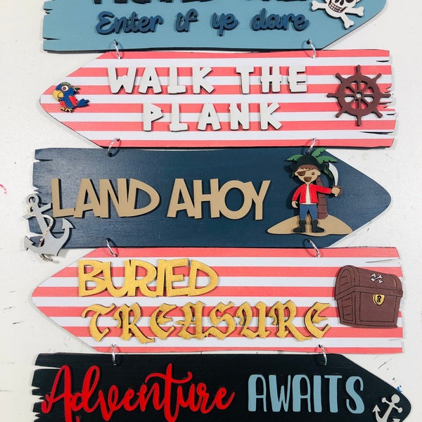 Pirate wall sign, pirate wooden wall hanging, wooden pirate direction sign, pirate wall plaque