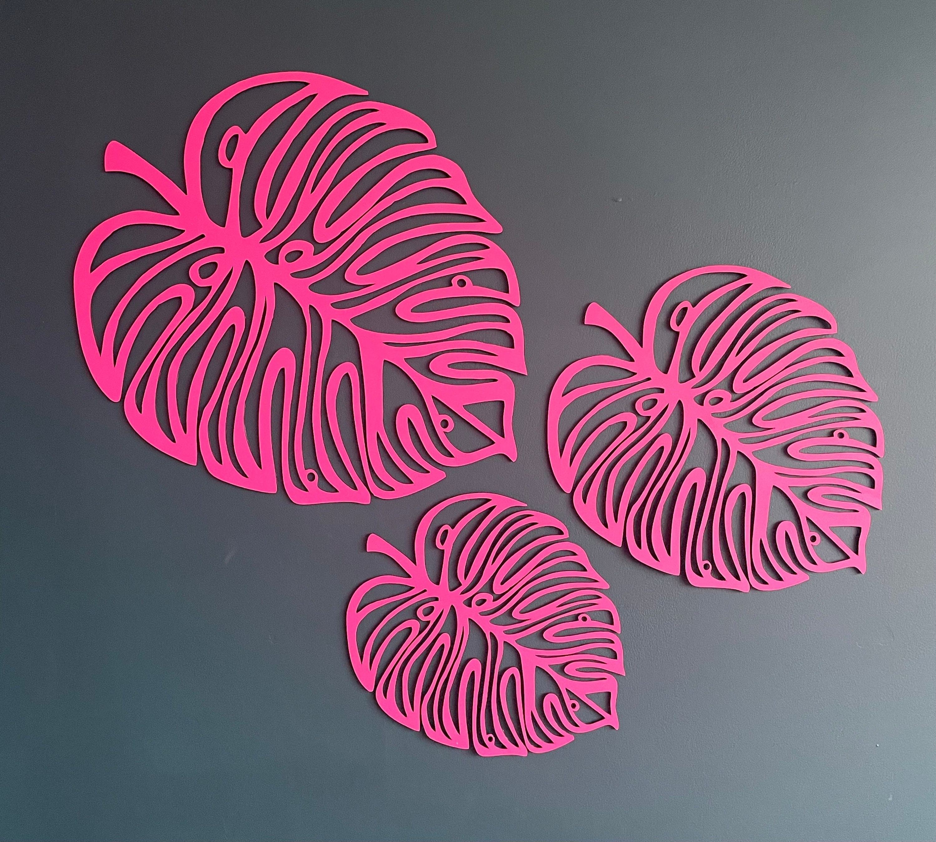 Set of 3 Wooden Monstera Leaf Wall Decor, Safari Wall Decor, Tropical ...