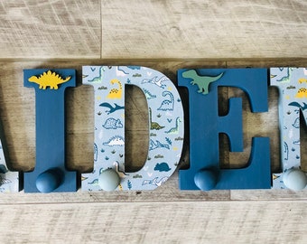 Wooden letters, boys wooden coat hooks, wooden wall letters, wooden coat hangers, 25cm wooden letters, christening gift