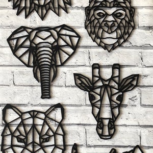 Wooden geometric safari animals, safari wooden wall hanging, geometric wall art, safari nursery decor, new baby gift